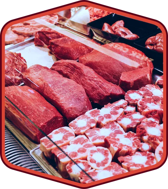 Fresh beef cuts in butcher case