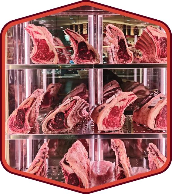 Carne madurada en seco en vitrina retail