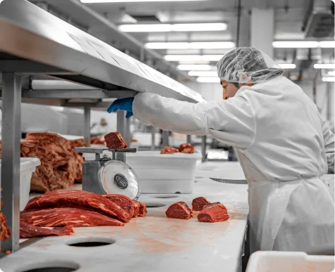 meat processing line in operation