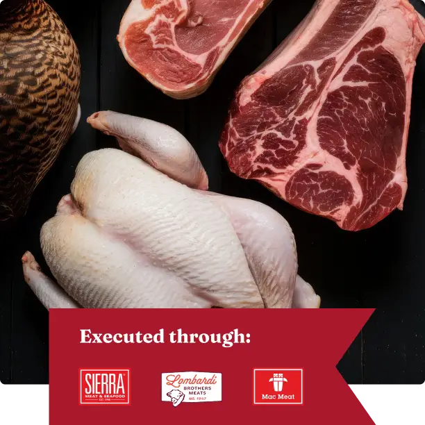 Cortes crudos de res y aves en exhibición